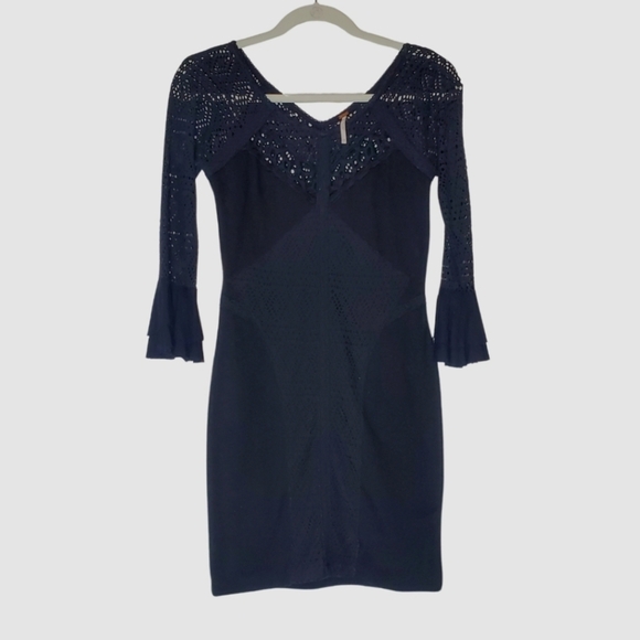 Free People Crochet Black Mini Dress XS - Picture 4 of 10